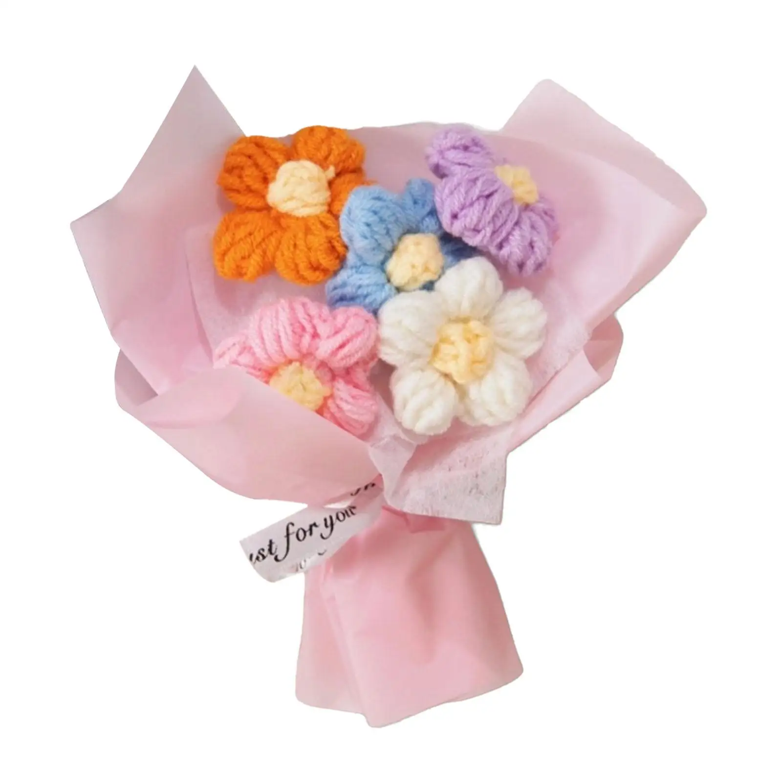 Knitted Flowers Bouquet Mother`s Day Gift Ornament Crochet Artificial Flowers for Valentine`s Day Wedding Desktop Festival Shelf