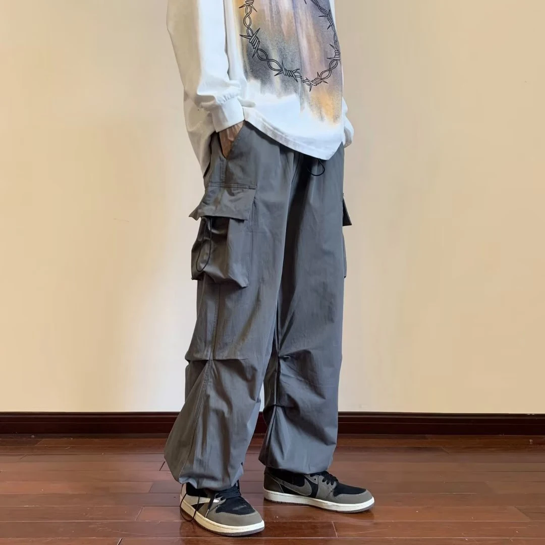 

Men Cargo Pants Streetwear Hip Hop Pants Elastic Waist Ankle length Trousers Harajuku Casual Fashion Pocket Women Loose Pants