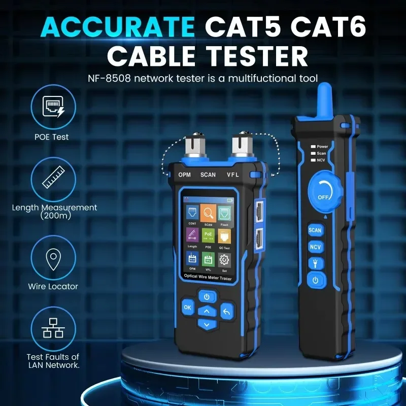 NF-8508 Network Cable Tester LCD Digital Rechargeable Network Line Finder Wire Tracker PoE Checker Optical Wire Meter