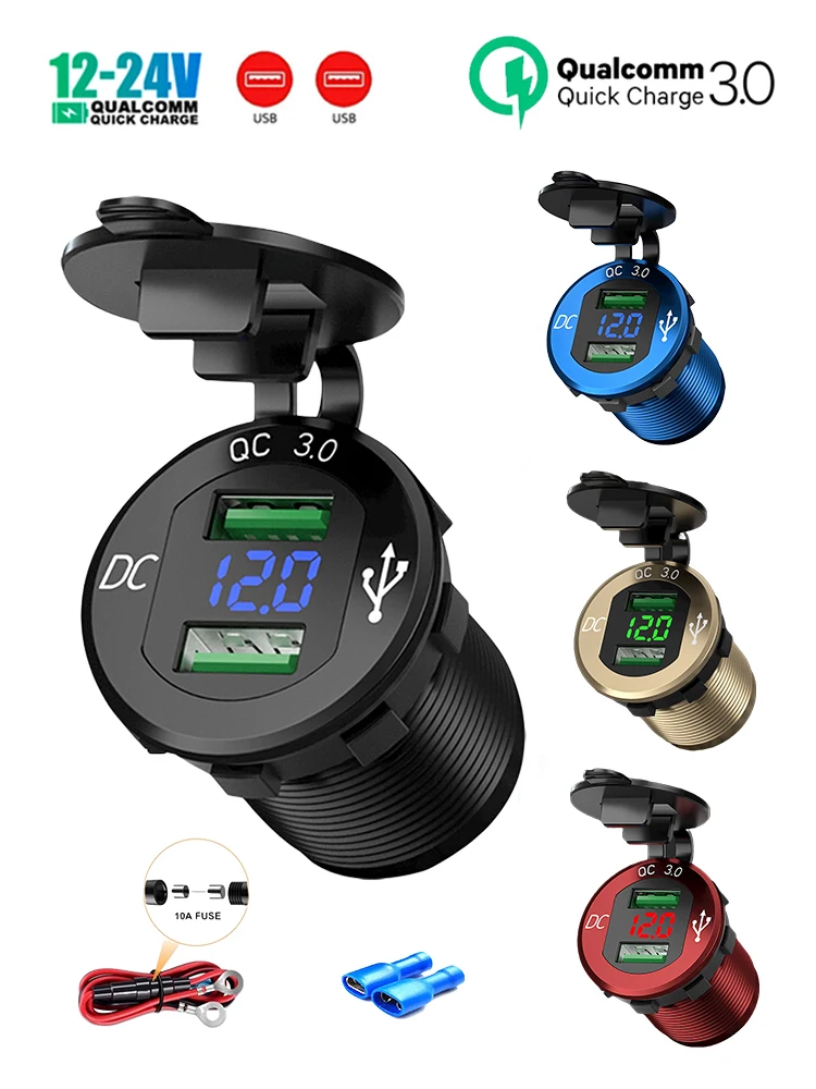 Caricatore Rapido 3.0 Presa USB Per Auto Con Interruttore E Voltmometro Doppia QC3.0 Presa USB Veloce - Cina Ricarica Rapida 3.0, Caricabatteria Da Auto USB - Foto 10