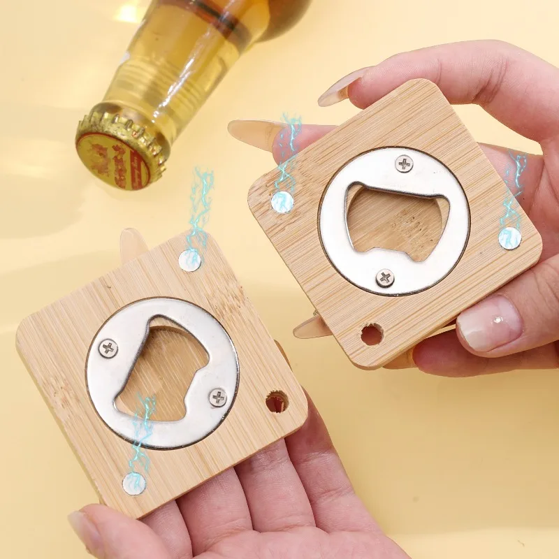 10/1Pcs 대나무 사각형 병따개 맥주 오프너 코스터 냉장고 자석 장식 홈 주방 바 액세서리 나무 도구