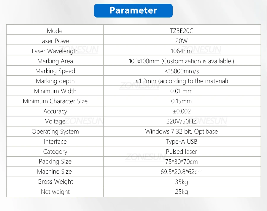 ZONESUN ZS-JG20C Fiber Laser Printing Machine