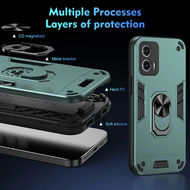 Enhanced Protective Armor Case with Ring Stand and Camera Lens Guard
