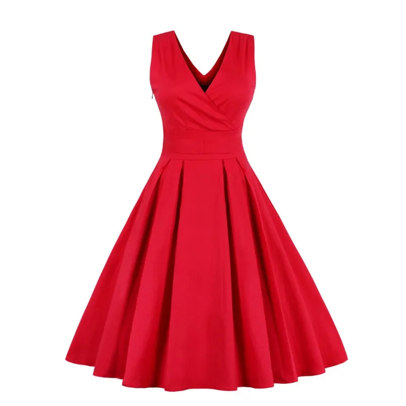 

Women's Vintage Deep V Sexy Evening Gown Solid 50s Retro Dress Fluffy Skirt Swing Skirt A-line Gothic Halloween Swing Dress