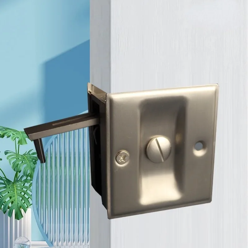 1pc Black Silver Sliding Door Lock Stainless Steel Privacy Pocket Door Lock Hardware With Pull Home Locks Tools