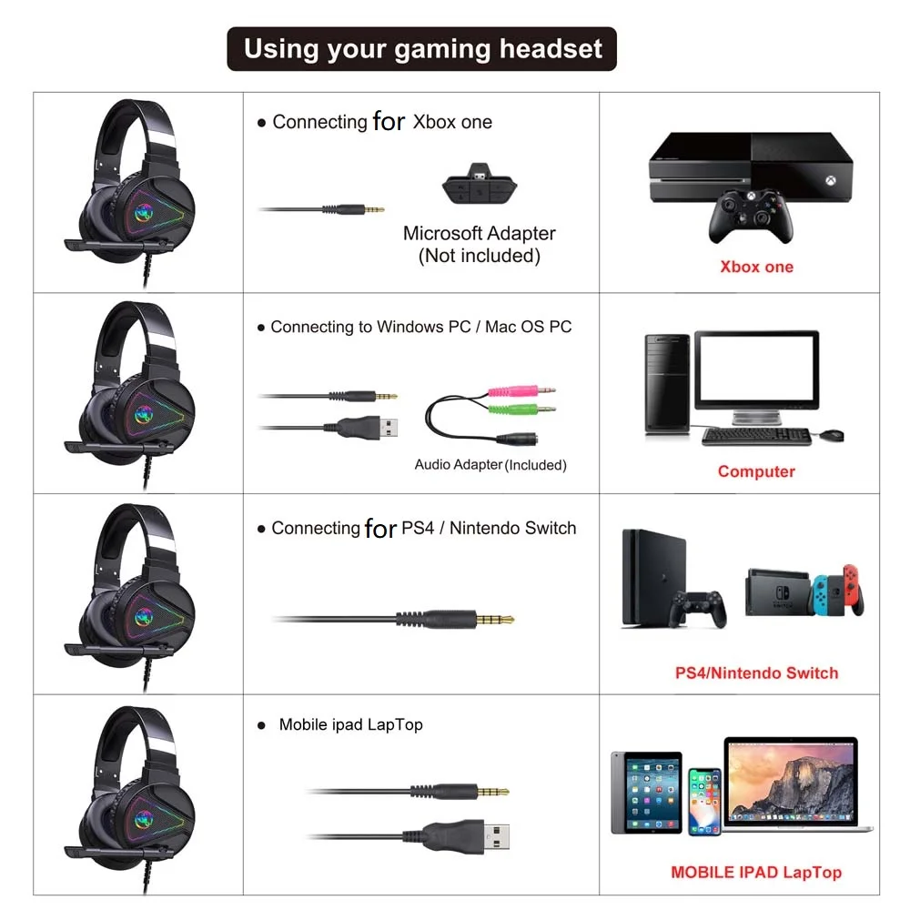 for PUBG Gaming Headset Noiceless Microphone Deep Bass 3.5mm Jack Soft Leather Earpads RGB Earphone for PC Laptop Tablet Phone