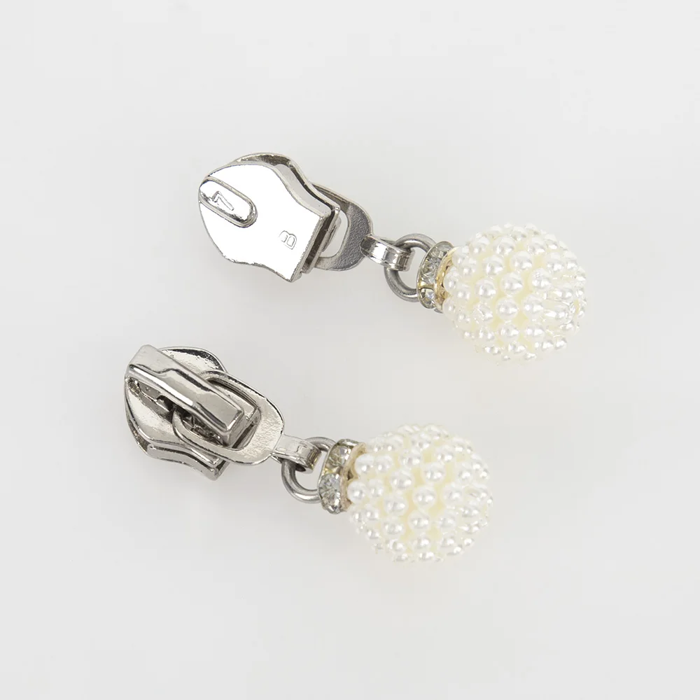 5PC Silver Pearl Ball Zipper Head DIY Bag Jacket Handmade Accessories