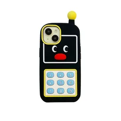 3D Cartoon Penguin Soft Silicone Shockproof Phone Case with Telephone Antenna Design - iPhone 15 Plus (Black)