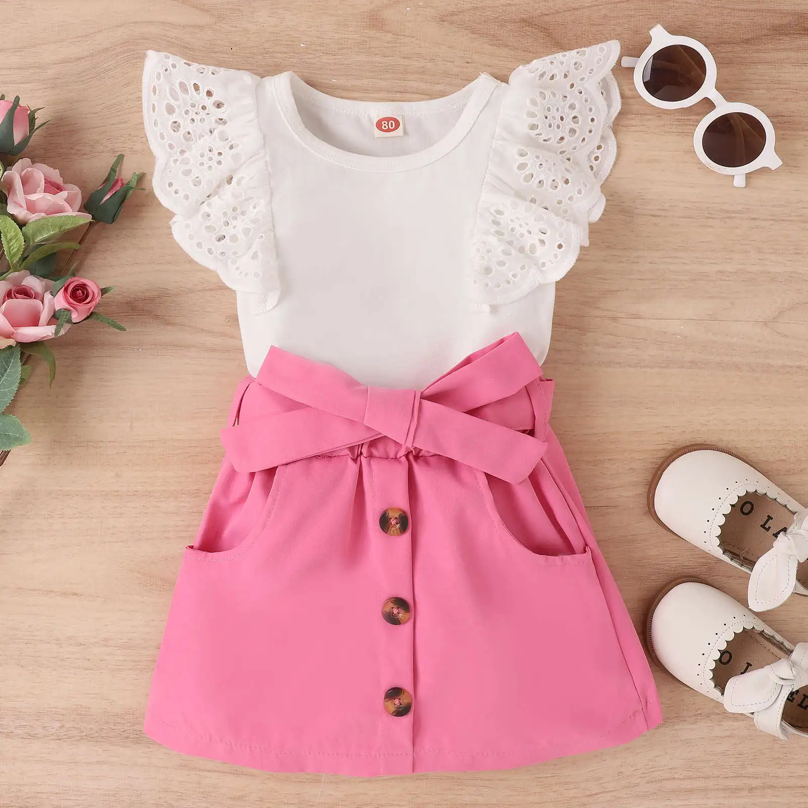 Toddler Kids Baby Girl Clothes Short Sleeve Pullover Lace Sleeveless