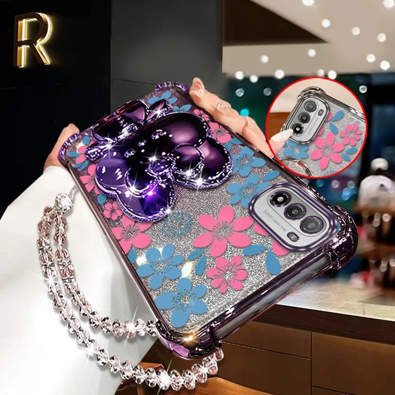 Elegant Floral Phone Case Set with Lanyard & Stand - 3 Piece Cover Collection
