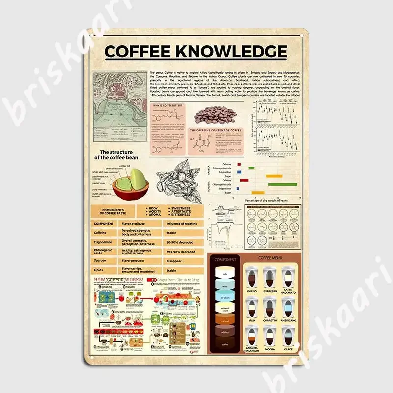 Coffee Knowledge Coffee Addict Metal Sign Club Party Wall Platform Custom Tin Sign Poster