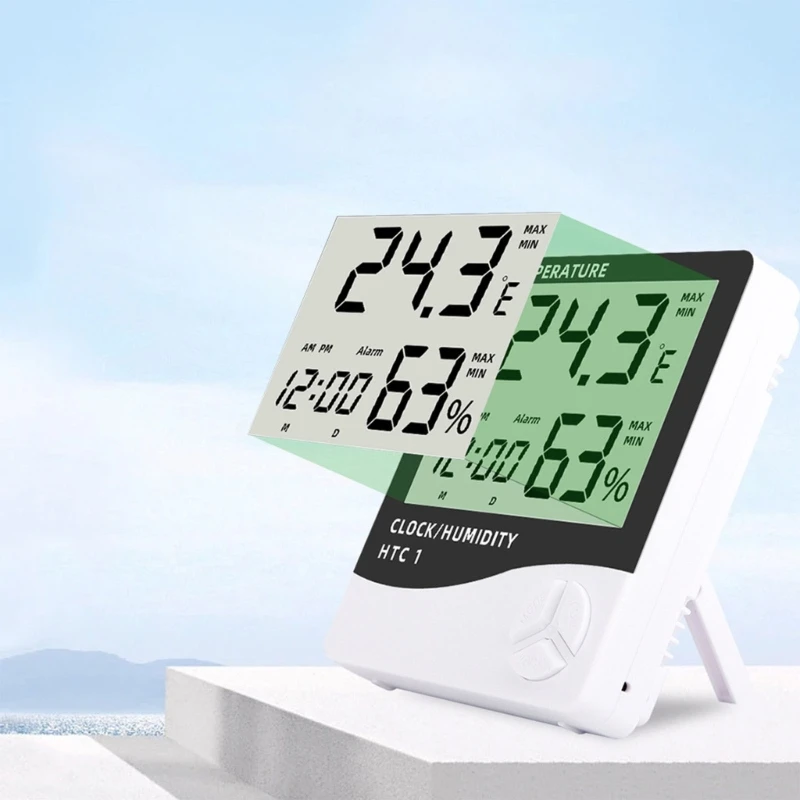 Q2Q4 Digital Humidity Temperature Meter Gauge with Time Date Large LED Display