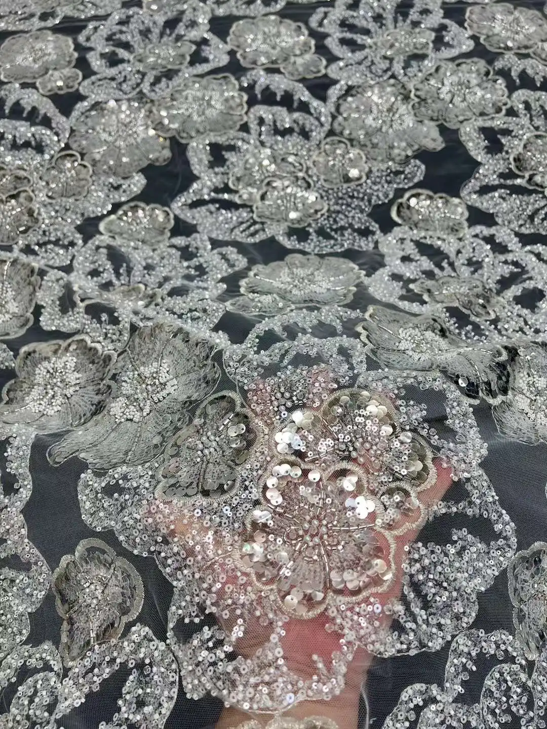 

New Arrivals White Weddings Design Beads French Tulle Net African Nigeria Lace Fabric For Evening Dresses.Weddings Party