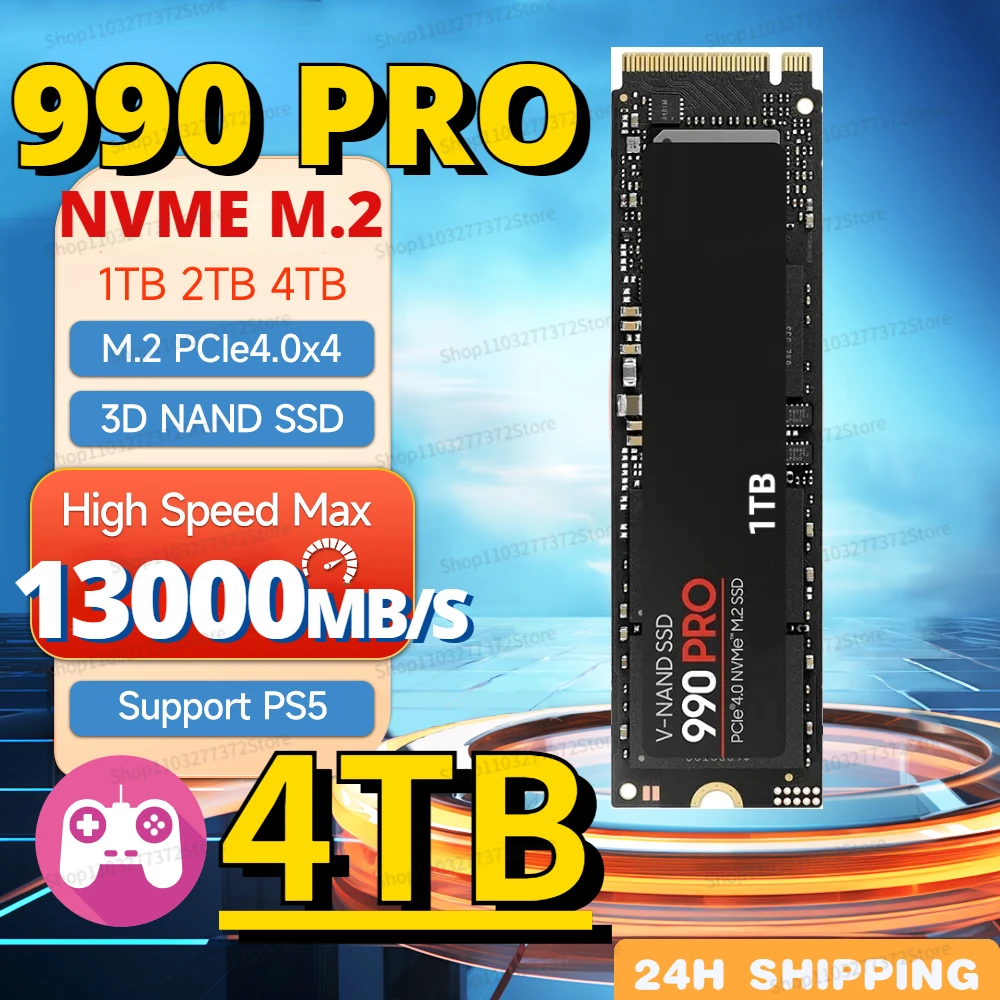 

990 Pro 13000MB/s M.2 SSD 512GB 1TB 2TB 4TB with Heatsink PCIe4.0x4 NVMe Hard Disk Internal Solid State Drive for PS5 Desktop PC