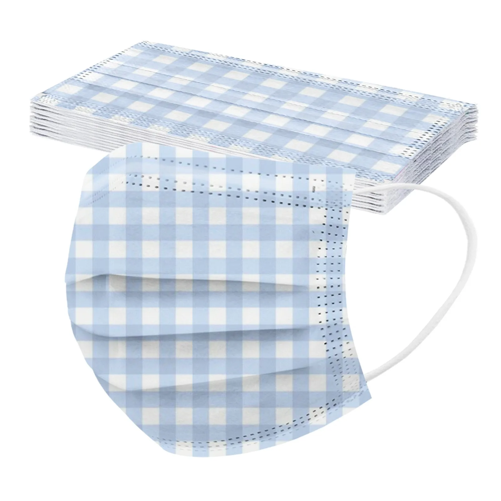 50PCS Adult Lattice Printing Ddust-Proof 3-Layer Disposable Protective Mask Outdoor Dust-Proof Face Protective Mask Disposable