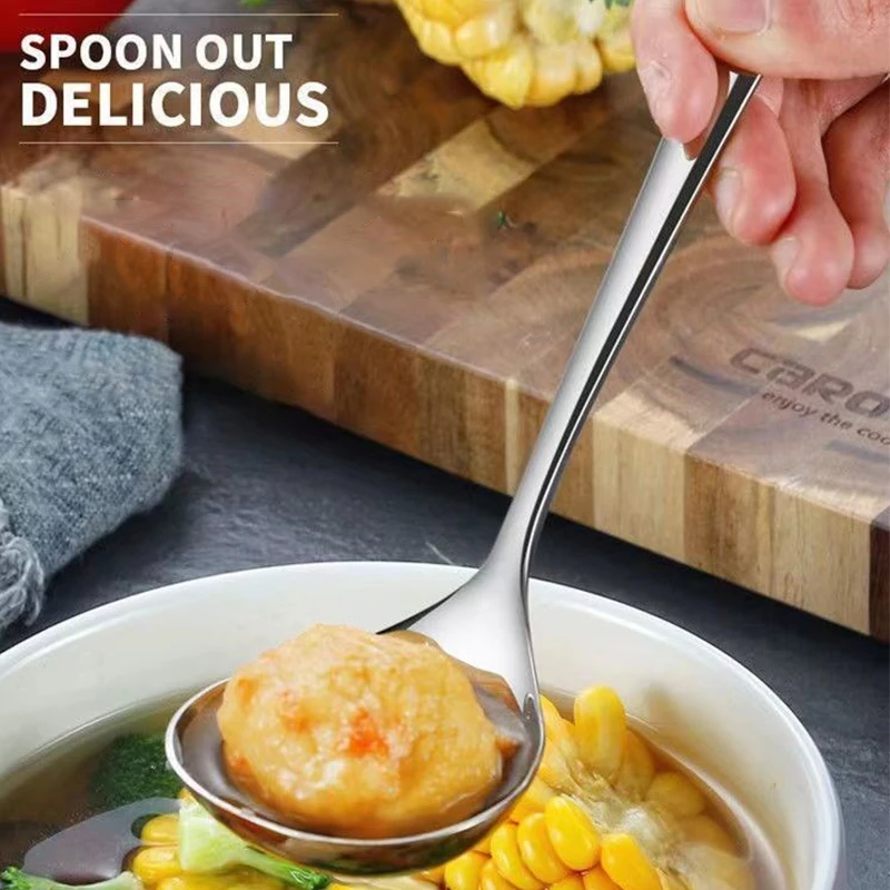 Stainless Steel Soup Ladle Korean Style Large Head Long Handled Spoon For Drinking Soup Congee Restaurant Hotpot Spoon