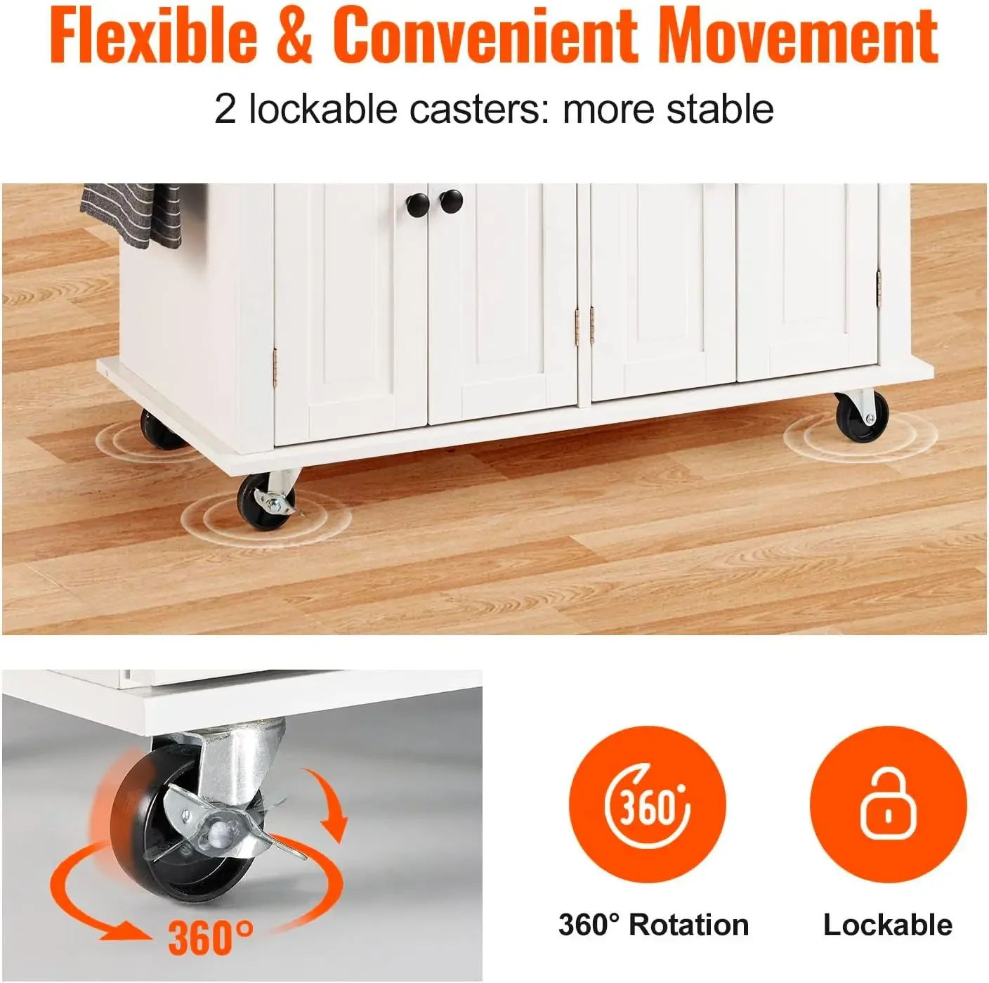 Kitchen Island Cart with Solid Wood Top, 35.4" Width Mobile Carts with Storage Cabinet, Rolling Kitchen Table with Spice Rack 3