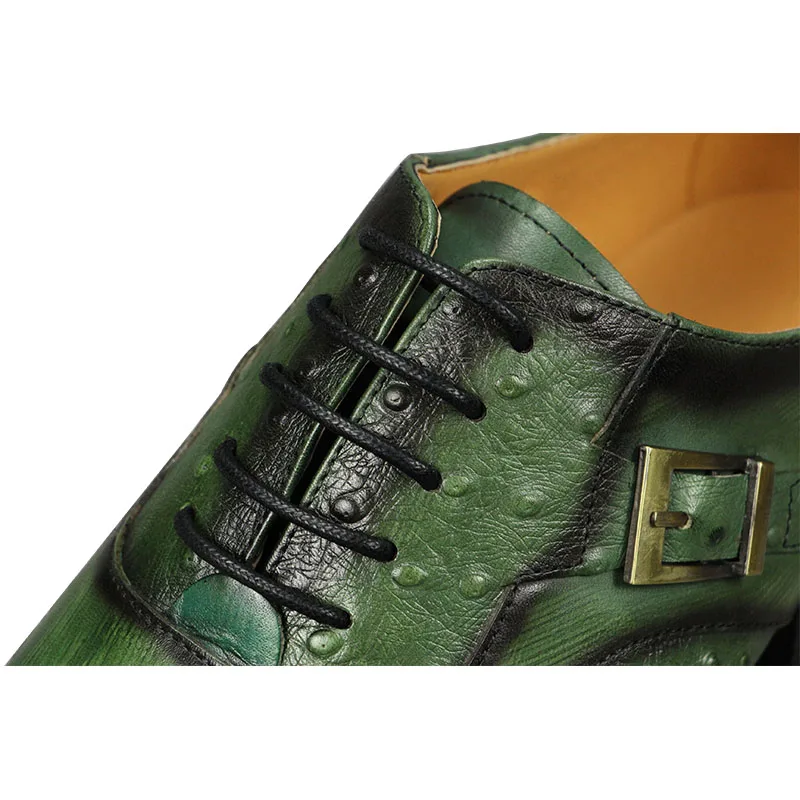 Men's Leather Shoes High Quality Cowhide Leather Oxford Dress Wedding Party Formal Suits Matches Black Green Color Fashion Print