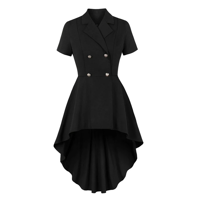 

Summer Fashion 2023 Short sleeve Button High Low Hem Back Lace up Black Vintage Retro Party Gothic dress
