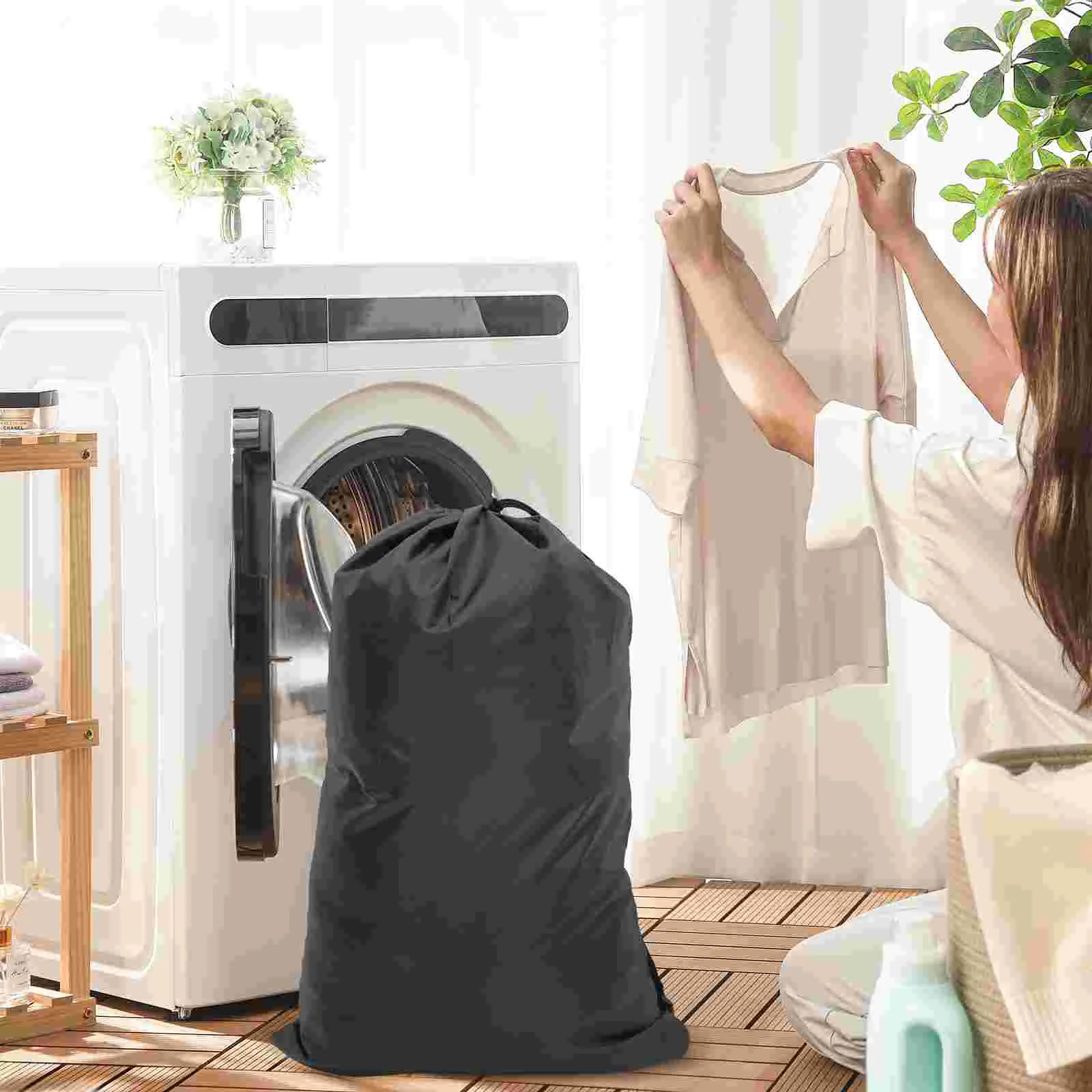 

Foldable Laundry Basket Heavy Duty Backpack Bag Camping Travel Large Clothing Storage (black)