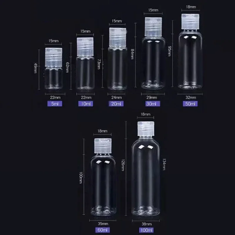 50Pcs Plastic PET Flip Lid Lotion Bottles Clear Cosmetic Shampoo Sample Container Liquid Refillable Bottle Mini Travel Fill Vial