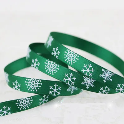 Satin Ribbons 2 Meters 3/8'' (10mm) White Red Green Satin Ribbons Santa Claus Snow Printed Christmas Decoration Wedding Gift Wrapping