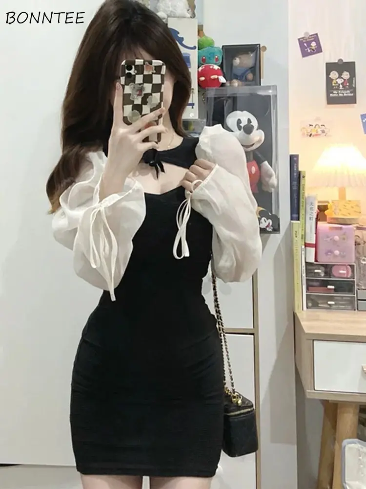 Vestido feminino fino estudantes diário a linha verão estilo coreano kawaii  retalhos moda simples casual puff manga retro acima do joelho - AliExpress