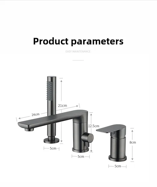 ชุดก๊อกน้ําอ่างอาบน้ําสีดํา Gunmetal สุดหรูพร้อมการติดตั้งสามรู 6