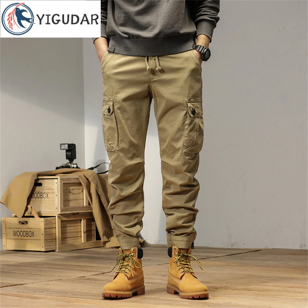 

Брюки-карго мужские с множеством карманов, хлопок, повседневные тактические облегающие штаны на молнии, Джоггеры для работы, уличная одежда, весна-лето 2023