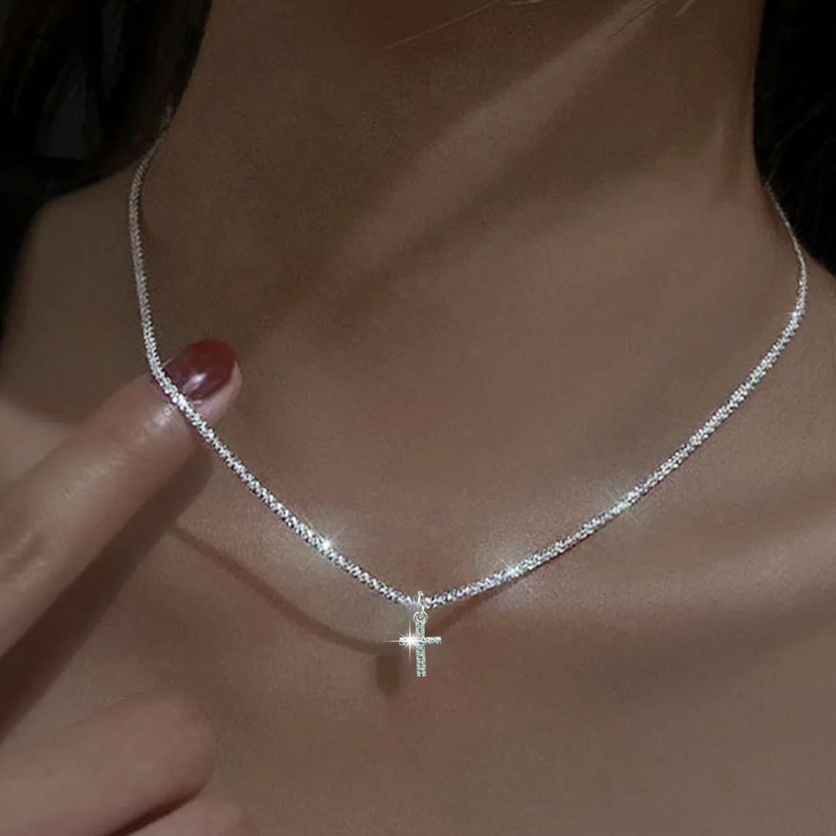 Califlower Rope Chain 1 PCs Simple Ins Cauliflower Chain Sparkling Cross Collarbone Chain ...
