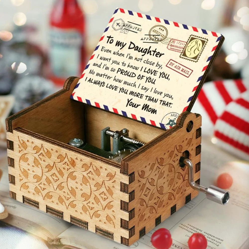 Vintage Wooden Music Box, Painted Carving, Falling In Love, Mother's Day, Valentine's Day, Qixi Gift, Hand cranked Octave Box 2