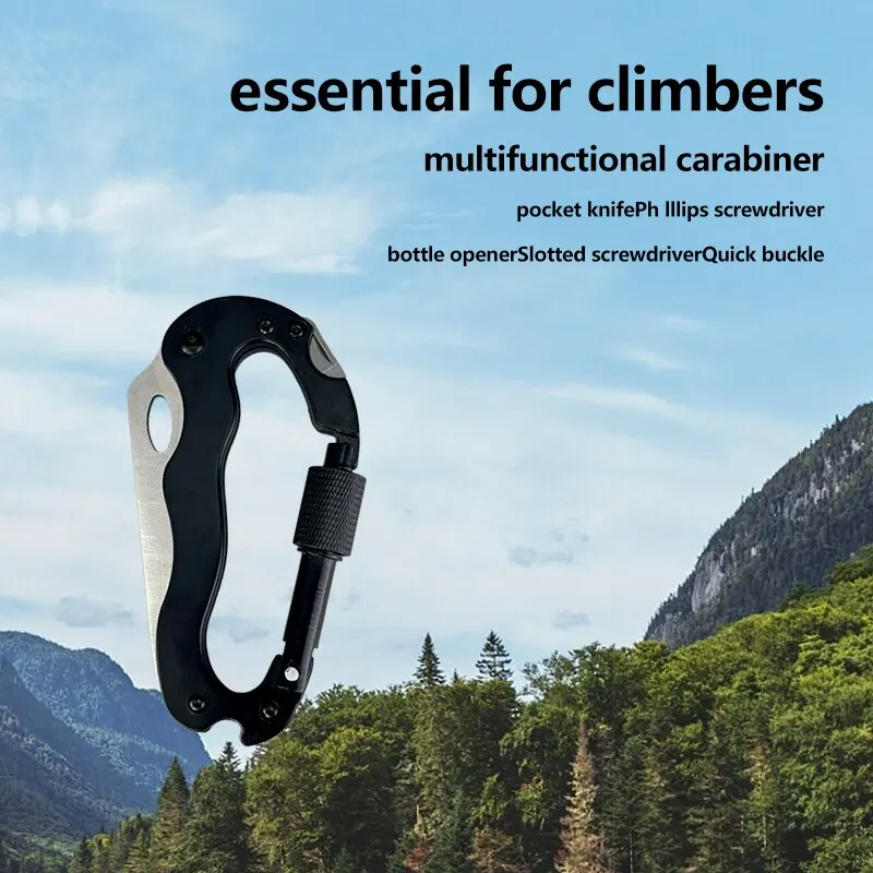 Multi function tool 5 in 1 outdoor multi function mountaineering buckle fast hanging buckle cross screwdriver carabiner bottle opener wine opener