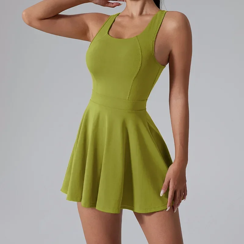 Tennis Dress Women Summer Sport Active Dress Chest Pads Golf Clothes Women Soft Yoga Workout Breathable Slim Fit