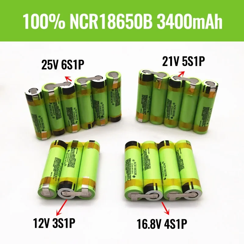 

Original NCR18650B 3400mah Battery for 12V 16.8V 21V Screwdriver Battery with Weld Soldering Strip Customize Battery