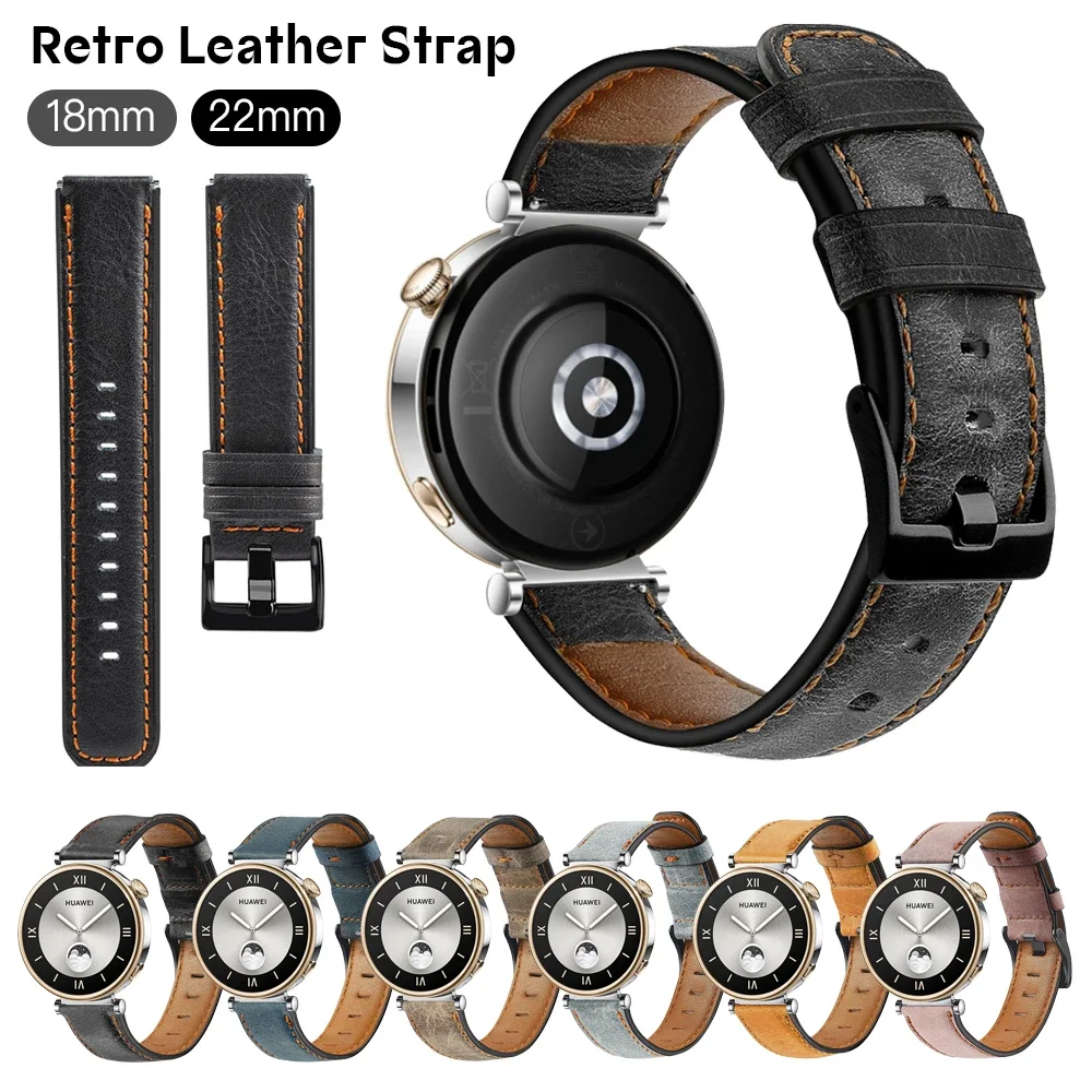 

Retro Leather Strap for Huawei Watch GT4 GT3 GT2 GT 4 3 Pro 2 46mm 41mm 42mm Band Leather Wristband Bracelet 18mm 22mm Strap