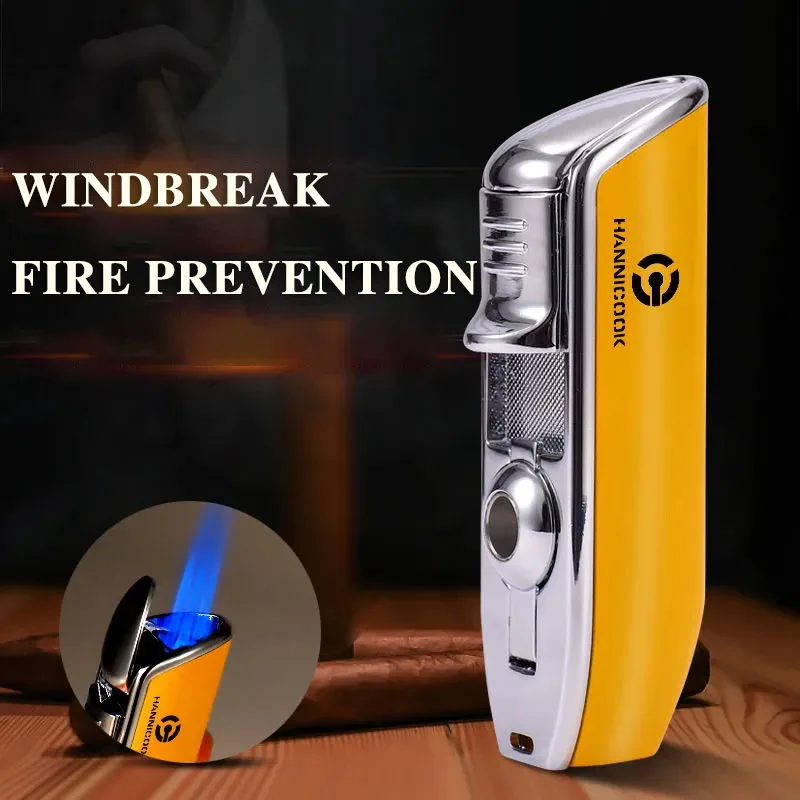 

HOT Windproof Three Fire Butane Gas Direct Blue Flame，High Power Metal Lighter Outdoor Barbecue Kitchen Cigar Lighter Men's Gift