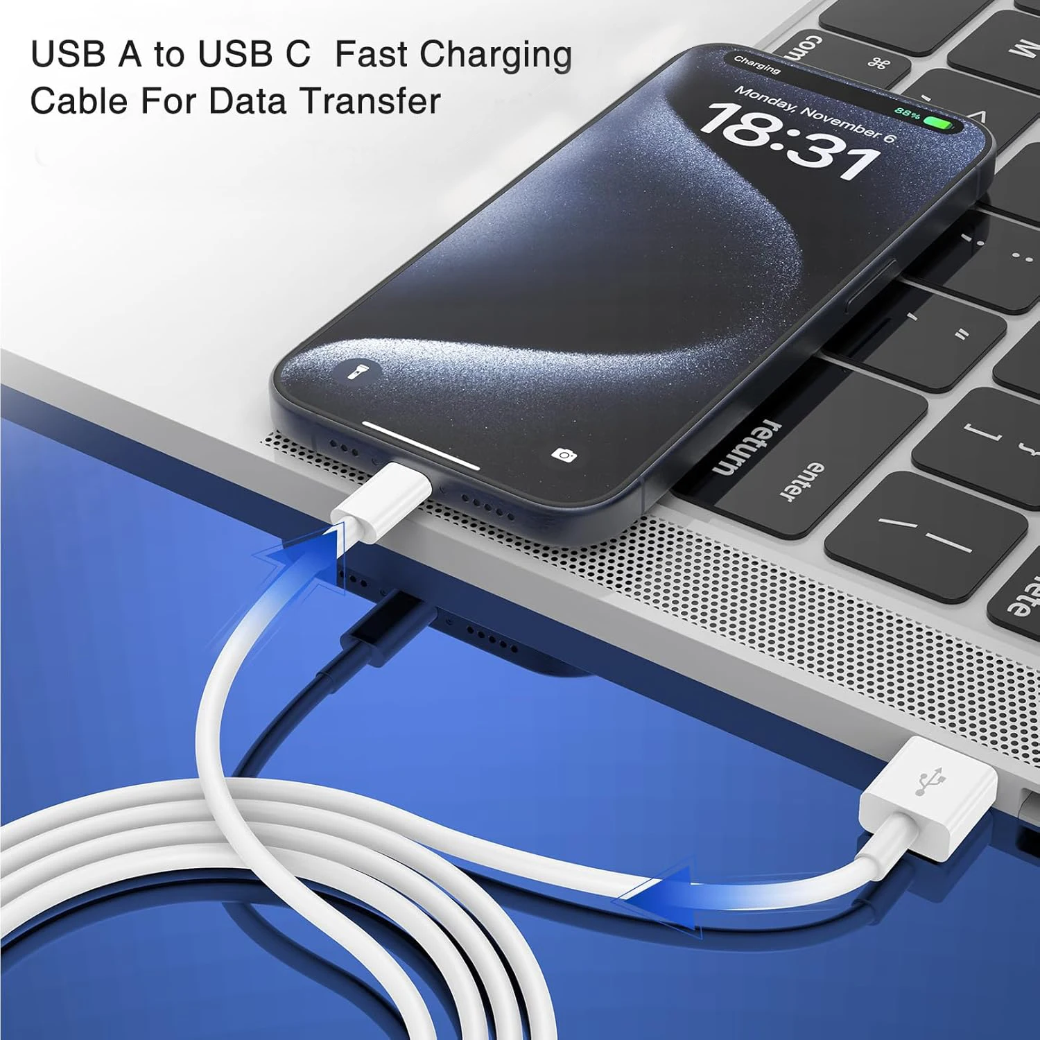 High-Speed USB to Type C Fast Charging Cable, 2.4A Super Charger Data Cord