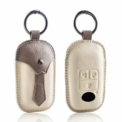 Premium Leather Car Key Case Cover with Keychain (Brown set)