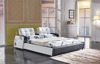 Les lits de luxe modernes de chambre à coucher de meubles indiens ont une chambre à coucher en cuir légère de LED avec USB 4