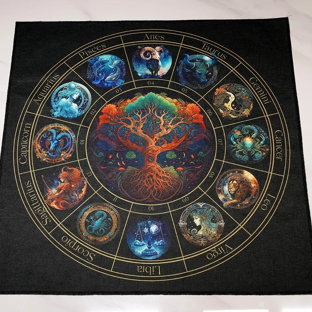 Tarot Altar Cloth with Zodiac Signs and Tree of Life Celestial Tarot Deck for Tarot and Oracle Card Readings 2