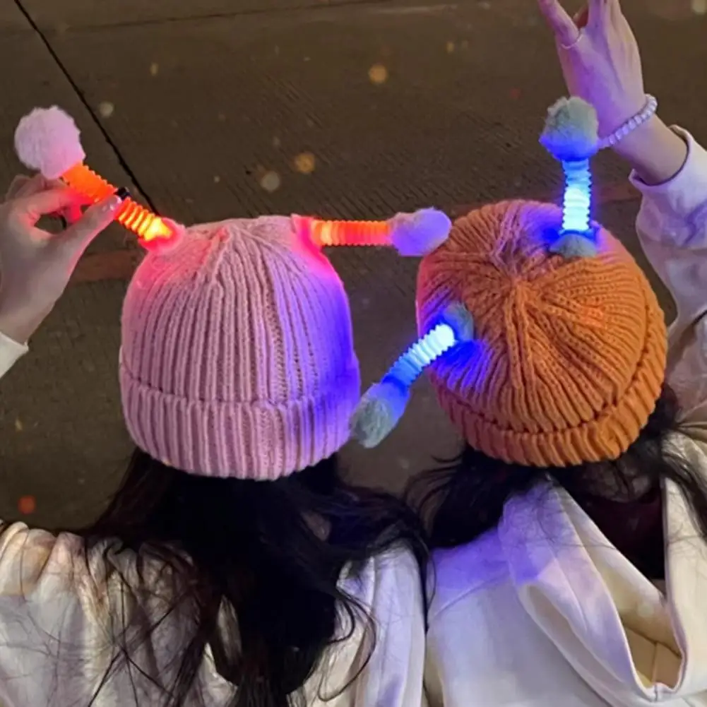 Cute Little Monsters LED Knit Beanie Funny Glowing Monsters Knitted Hat with Eyes Cartoon Winter Warm Hat Glowing Party Hats