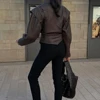 Suninheart Autumn and Winter Faux Leather Jackets for Women 2024 Chic Dropped Shoulder PU Jacket Coat Casual Office Lady Blouse 5