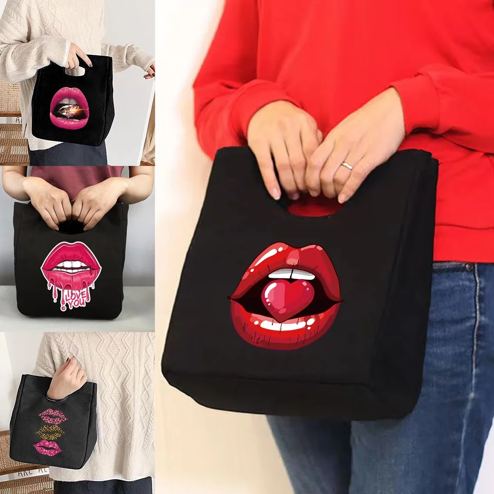 

Child Thermal Lunch Box Tote Bags Mouth Print Office Packed Food Women Travel Picnic Portable Refrigerators Handbags Cooler Bag