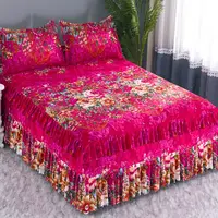 3pcs Sheet Set Luxury Household Bed Skirts Pillowcase Bedroom Decoration Soft Skin-friendly Non-slip Bedding Household Washable 2