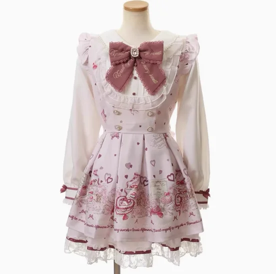 Dress Two Piece Sets Japanese Mine Sweet Navy Collar Waist Dress Autumn Bow Cartoon Print Long-sleeved Dresses and Leggings Shorts