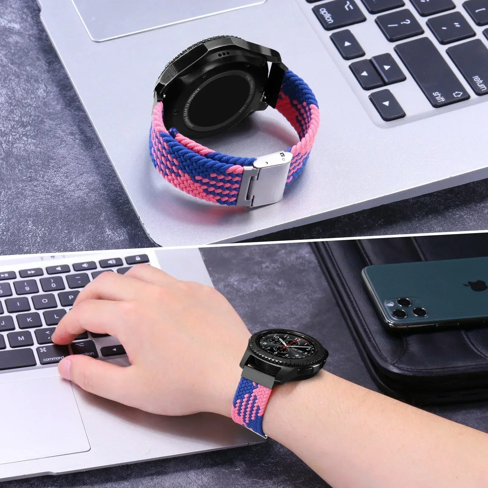 Elastic Braided Nylon Adjustable Quick Release Watchband Strap