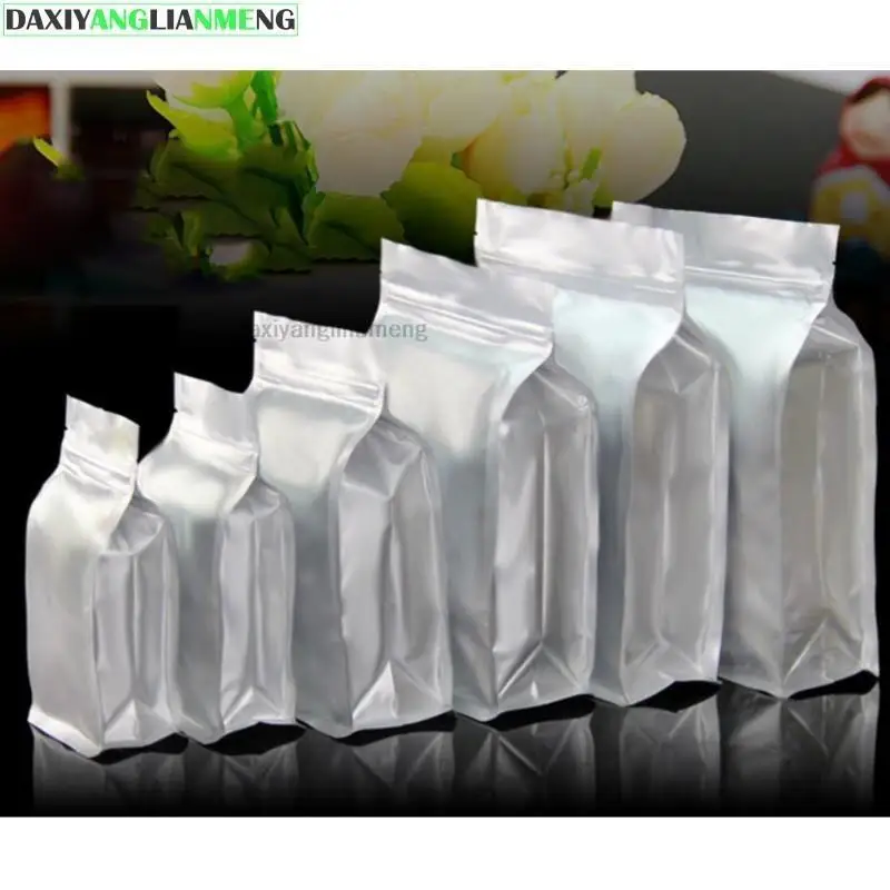 

Storage Bag Foil Wxhxd Silver Pure 50pcs/lot Stand Up Side Gusset Zipper Lock Food Grade Plastic