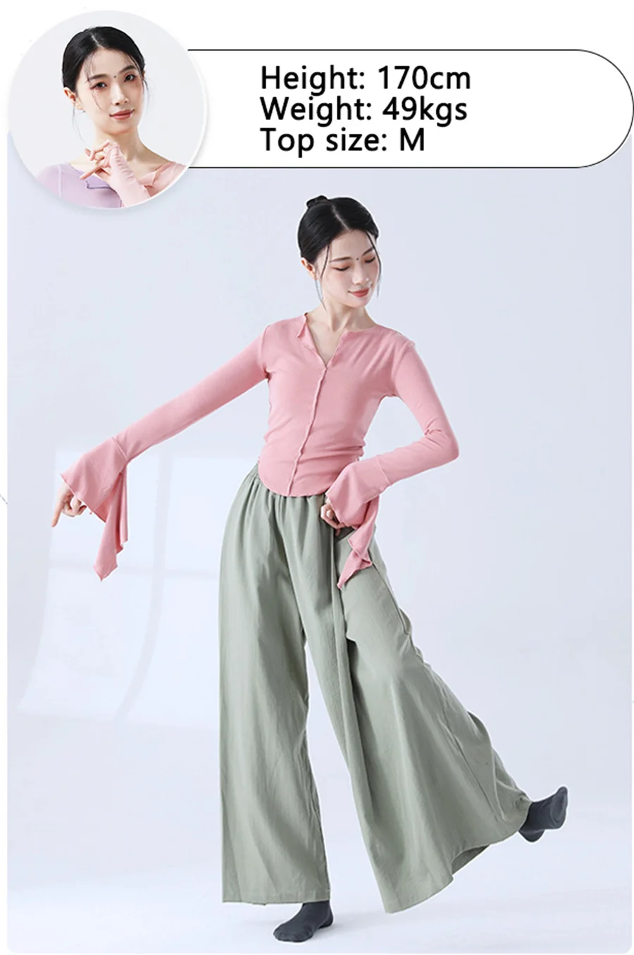 Modern Dance Shirts Strumpfhosen Glockenärmel Frauen Ballett Latein Tanzen Top Mädchen Klassischer Tanz Tägliches Training Mantel Training Basic – Detail 2
