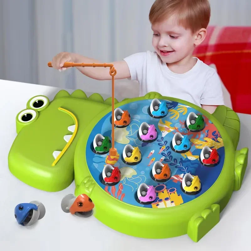 Dinosaur Simple Magnetic Fishing Toys Play Rod Game Toys Child Baby Montessori with Rod Kids Educational Rotating Gift Boy Girls 2