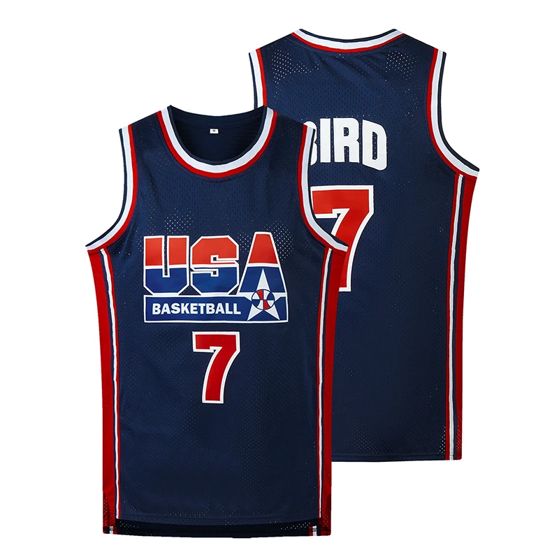 Larry 7# Bird 1992 Dream Team Basketball Jerseys Navy White All Stitched Throwback S-3XL